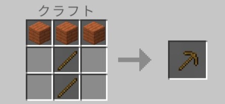 マイクラの木のツルハシのレシピ