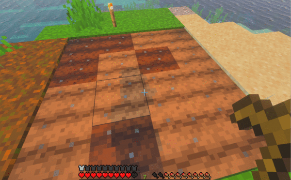 マイクラで木のクワを使って土を耕す
